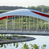 A bridge over a river.