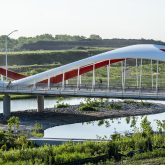 A bridge over a river.