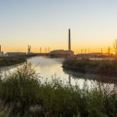 A river at sunrise.