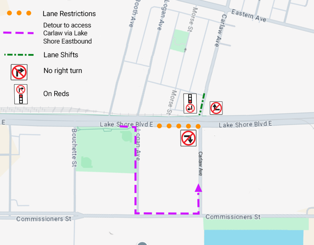 A map showing the location of the lane closures.