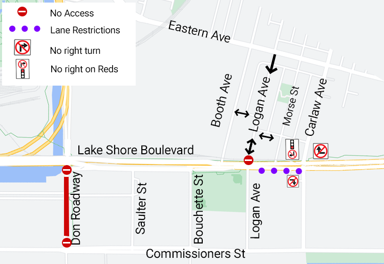 Map showing location of closure at Logan Avenue.