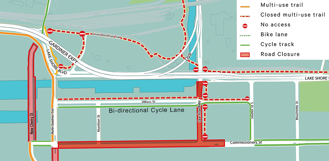 Map showing location of bi-directional cycling lane.