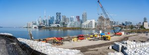 Toronto's inner harbour behond a construction site.