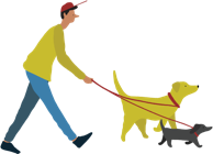 illustration of man walking two dogs